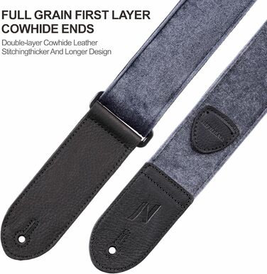 Гітарний ремінь Nefelibata з повного нубуку, вінтажний велюровий ремінь, безкоштовний бонус: 4 медіатори + фіксатори ремінця + кнопка для ремінця, подарунок для бас-гітари, електро- та акустичної гітари (Чарівний фіолетовий, вінтажний сірий)