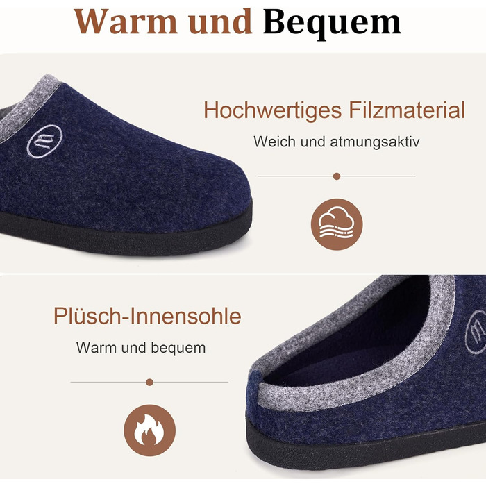 Тапочки халатні RUIYI для дому та вулиці, зимові, теплі, з підтримкою склепіння стопи, з антиковзкою підошвою (синій, 44 EU)