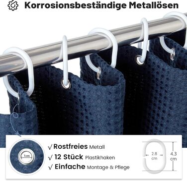 Шторка для душу BTTN, вафельна тканина, 180x200 см, антигрибкова, важка, водонепроникна, з 12 гачками, зелена, преміум-якість