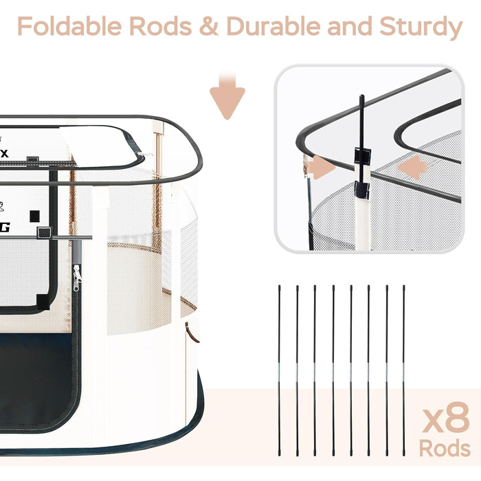 Льох для собак з водонепроникним килимком, портативний клітка для домашніх тварин, клітки для котів для дому, дихаюча сітка, складаний, для собак, котів та кроликів, для подорожей, Бежевий, розмір M (Д x Ш x В): 80 x 50 x 55 см