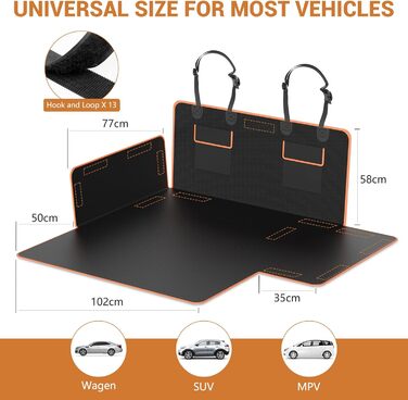 Захист для багажника автомобіля для собак з боковими та захистом краю, універсальна сумка 185x102 см, 600D, водонепроникний, стійкий до подряпин, килимок для багажника для собак, покривало для автомобіля, SUV, Van, Оранжевий