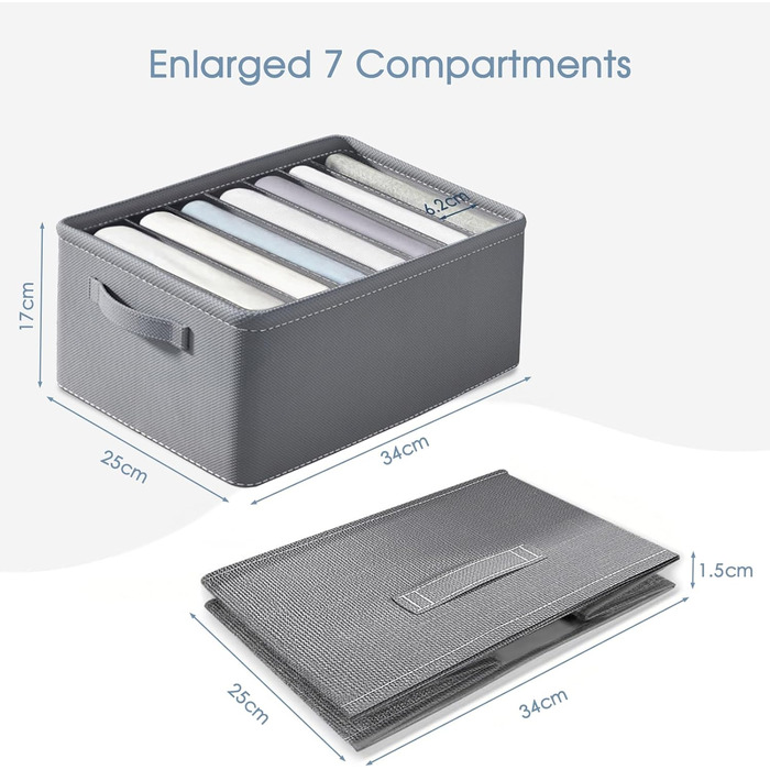 Closet Organizer, 6-Piece Closet Organizer Folding Storage Box, 7-Compartment Drawer Organizer, Closet Organization System for Clothes, Pants, Sweaters