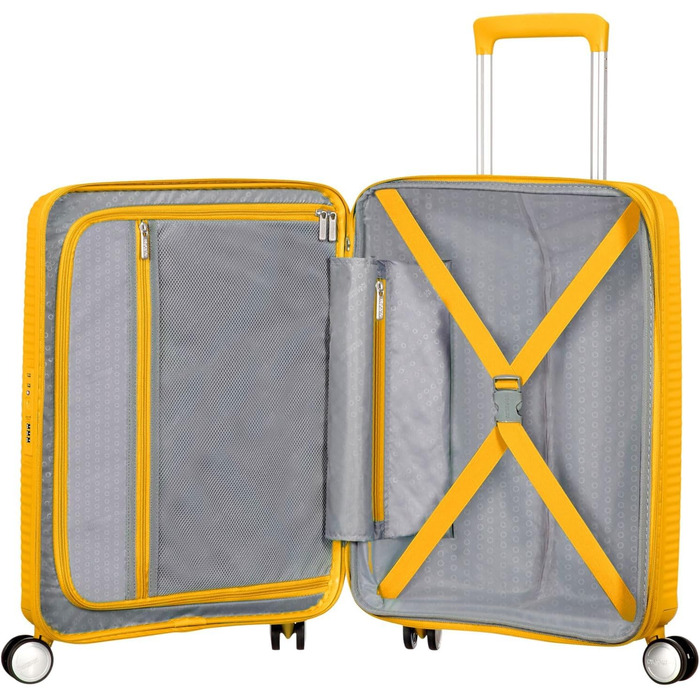 Чемодан American Tourister Soundbox Spinner - Розширюваний ручний багаж, 55 см, 35.5/41 л, жовтий (Golden Yellow)