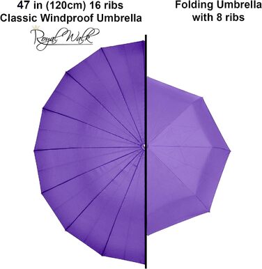 Royal Walk Automatic Travel Golf Umbrella - 54 inch / 140cm - Windproof, Waterproof, Large Size for 2 People - Classic Design, Wooden Handle, Unisex