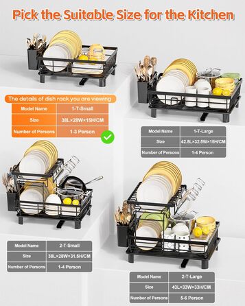 LIONONLY Dish Drainer Rack, Small Dish Drainer with Drip Bowl, Stainless Steel Dish Drainer with Drip Surface and Swivel Spout, Dish Drying Rack for Space-Saving