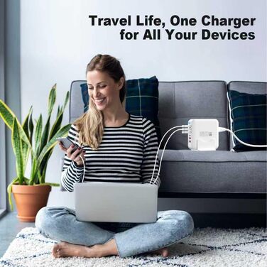 Швидкий зарядний пристрій USB-C GaN Hub 120W, 6 портів для iPad, iPhone 17/16/15/14/13/12 Pro Max, Samsung Galaxy S23 - Білий