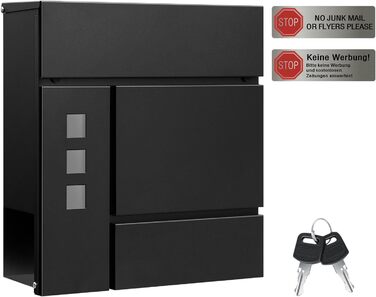 Поштова скринька WOLTU XXL з газетницею, оглядовим вікном та замком, антрацит (чорний) - 10,5 x 37 x 37 см