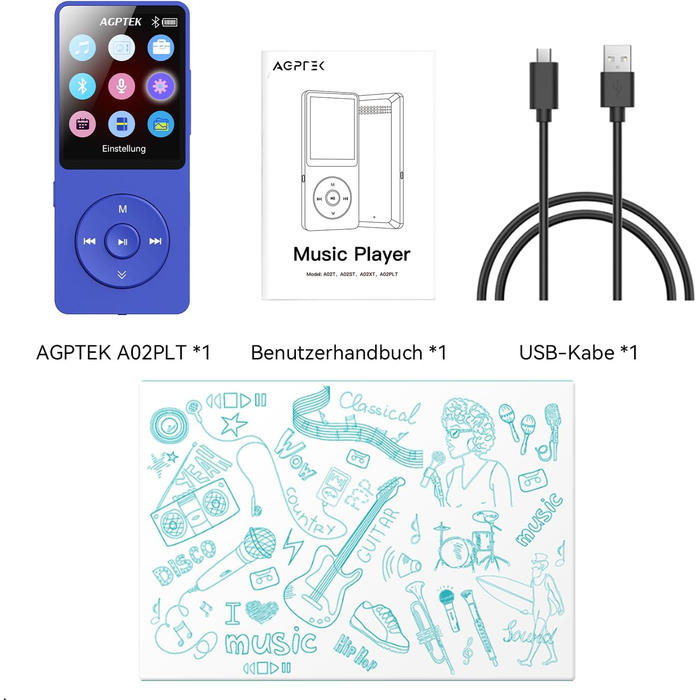 MP3 плеєр AGPTEK 32GB Bluetooth 5.3, 1.8