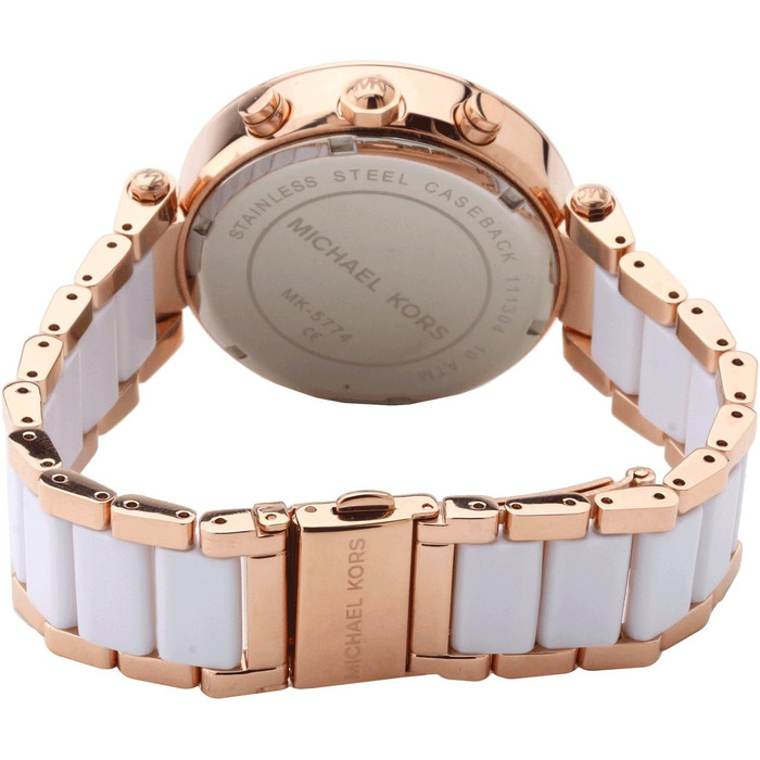 Жіночий годинник Michael Kors Parker кварцовий хронограф, сталевий ремінець, 39 мм, колір рожеве золото та молочний (Off-white)