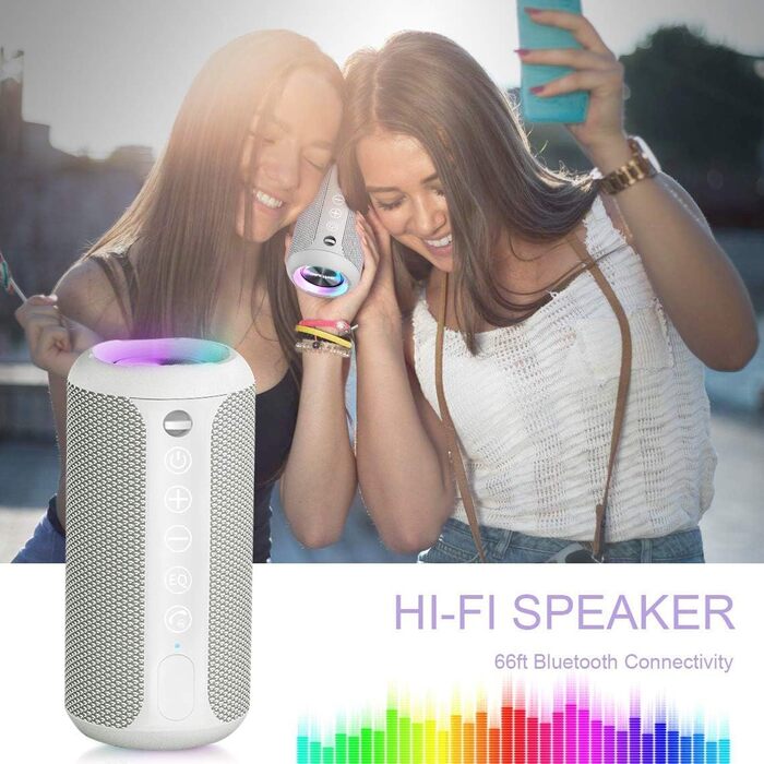 Портативна Bluetooth колонка Ortizan з RGB підсвіткою, IPX7, 30 годин роботи, Bass Boost, TWS, AUX, TF картка, мікрофон (Сірий)