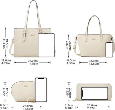 YTL Сумка жіноча Tote Shopper велика на плече та через плече, гаманець, картник, 4-частинний набір, біла, для офісу, школи, покупок, подорожей, подарунок