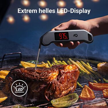 Цифровий термометр для м'яса ThermoMaven – миттєвий показник за 1 секунду, сертифікований NIST, ±0,3°C, водонепроникний (IP65), магнітний, для приготування на грилі, барбекю, духовки, кухні, чорний