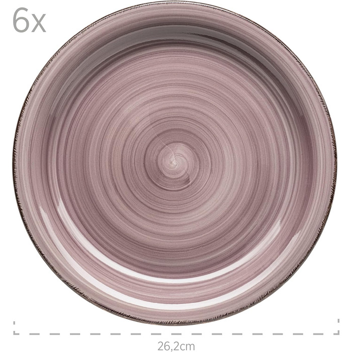MÄSER 931951 Bel Tempo II, 12-piece tableware set for 6 people with a modern vintage look, hand-painted in the Berry purple hue, stoneware.