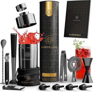 BarDeluxe® 12-Piece Cocktail Set, Bartender Set, Cocktail Mixer Set | 750ml Stainless Steel Cocktail Shaker, Cocktail Shaker Set, Bartender Set | Luxury Cocktail Gift Set