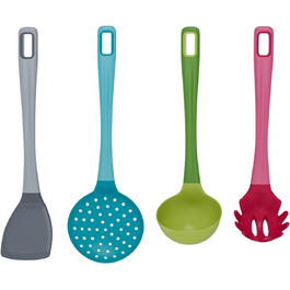Kitchen Helper Set of 4 - (Turner, Ladle, Slotted Spoon, Spaghetti Spoon) kitchen utensils, plastic Turner, Ladle, Skimmer, Spaghetti Spoon, kitchen helpers