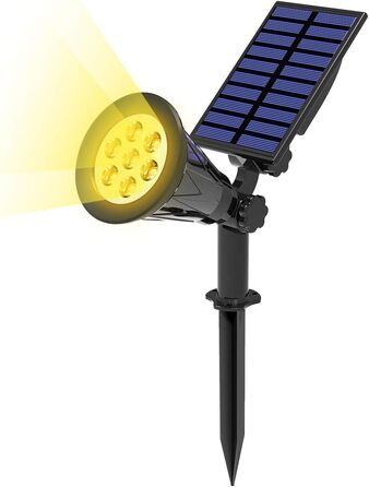T-SUN LED Solar Spotlights, 2 Pack 4 LED Solar Garden Lights, Bright Garden Light, 2 Lighting Modes, Safety Lighting, Large Outdoor Light for Lawn, Paths, Terrace (Cool White 6000K) (7led-warm white, 1 pack)