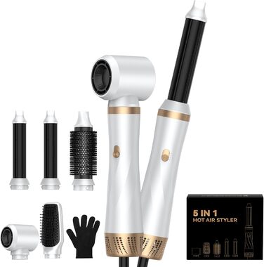 Airstyler 5 в 1: Фен-щітка, плойка, стайлер для волосся 1000W, білий (рожевий)