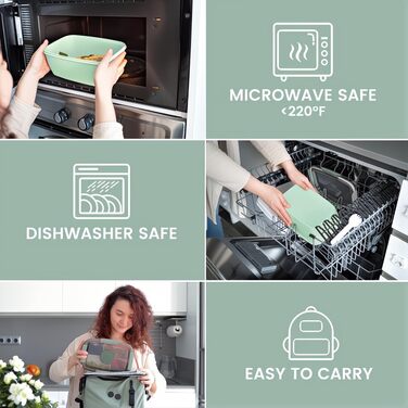 Ланчбокс Bugucat 2000 мл, витримує протікання, бенто-бокс з відділеннями для їжі, контейнер для салату, набір з виделкою, для школи, пікніка, чорний (2000 мл)