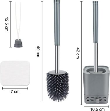 Силіконова щітка для туалету Glowbal з контейнером, швидковисихаюча, для ванної кімнати, монтаж на стіну або стоячи, білий/сірий колір