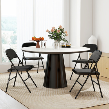 HOMCOM 4-Piece Folding Chair Set, Portable Office Chair with Cushion, Linen-Look, Steel Legs, Folding Chair for Office Reception Waiting Room, Black | Aosom