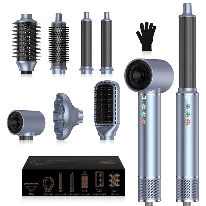 OKWRAP Haarstyler 5 в 1: Airbrush, фен, локони, випрямляч. Набір для створення зачісок (сірий)