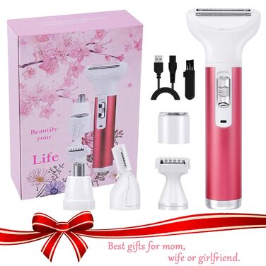 Електричний жіночий бритва ACWOO 5-в-1: для обличчя, носа, під пахвами, в зоні бікіні. USB-зарядка, червоний