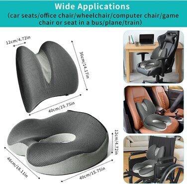 Набір подушок для сидіння та підтримки спини 2 в 1, ергономічні подушки з memory foam для офісного крісла, автокрісла, інвалідного візка, зняття болю при геморої та хворих купритових кісток