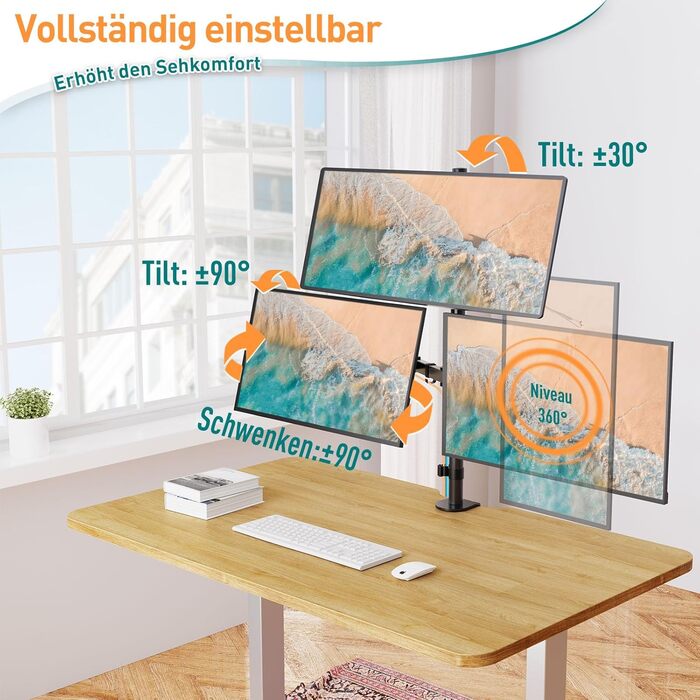 Тримач для моніторів ELIVED EV4013 на 3 монітори, 17-32 дюйми, VESA 75/100mm, регулювання висоти, 80 см