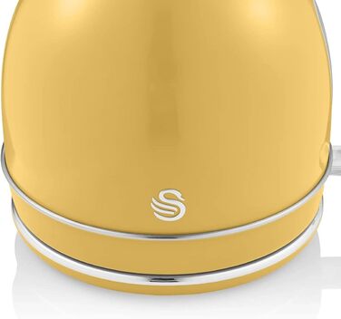 Електричний чайник Swan Retro SK14630YELN, 1.8 л, жовтий, з автовимкненням, бездротовий, з нержавіючої сталі, 3000 Вт