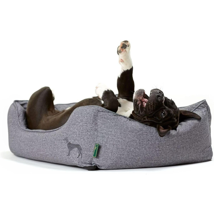 Софа для собак HUNTER BOSTON, зручне ліжко для собак з двостороннім подушкою, класичний дизайн, м'яке, затишне, миюче софа, неслизьке, сірий колір, розмір S, 60 x 50 x 17 см