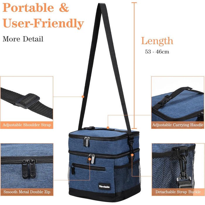 Термосумка-ланчбокс Kato Tirrinia 17L для чоловіків, виготовлена з вишуканого темно-синього матеріалу. Ідеальна для роботи, фітнесу, школи та пікніків. Зручний регульований ремінь, витримує витоки, компактно складається.