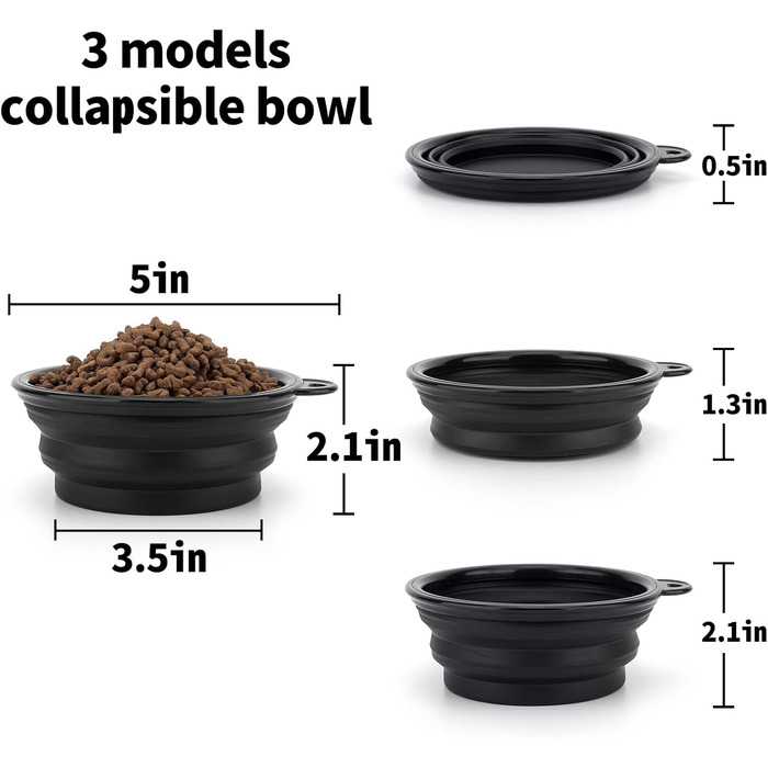 Складані годівниці для собак SLSON, 2 шт., з кришкою та карабінами, для прогулянок, подорожей та повсякденного використання, чорний, маленькі