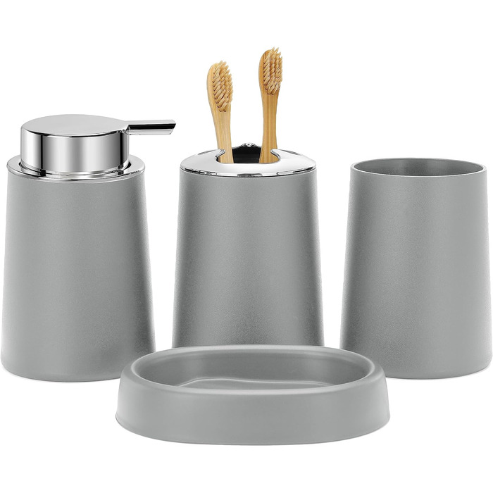 Набір аксесуарів для ванної кімнати FEILANDUO (4 шт.), сірий: мильниця, дозатор мила, тримач для зубних щіток