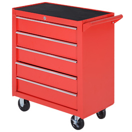 DURHAND Tool Trolley with Wheels, Tool Chest with 5 Drawers, Lockable Utility Cart with EVA Mat, Mobile Assembly Cart, Max. Load Capacity 150 kg, Steel, Red | Aosom
