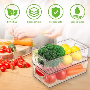 Stackable Refrigerator Organizer, Storage Box Kitchen Organizer, Pantry Food Container Transparent Containers for Refrigerator, Kitchen, Cabinets