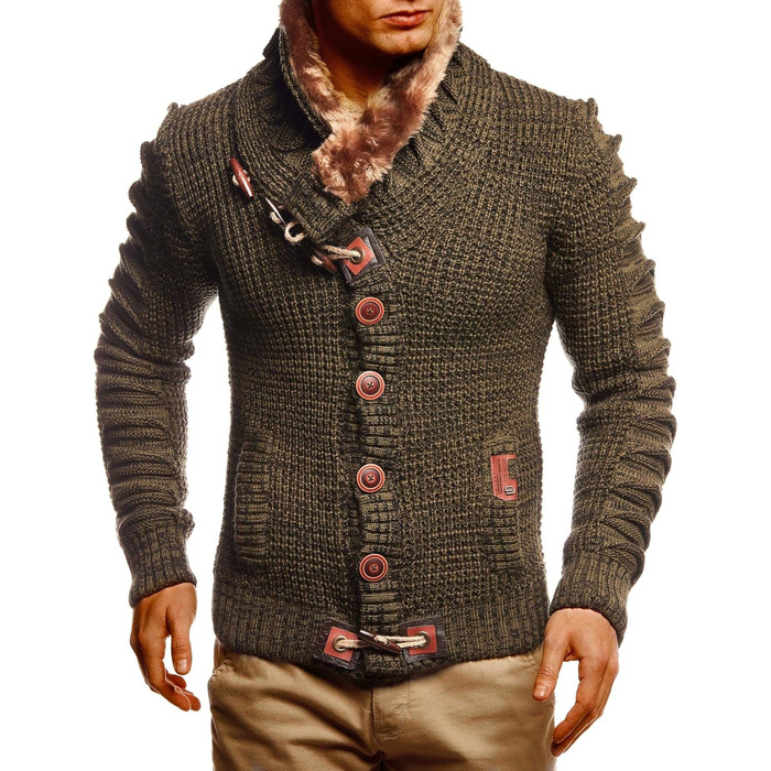 Чоловіча вітрозахисна куртка Leif Nelon з ґудзиками, Regular Fit, чоловічий кардиган з довгим рукавом, ідеальний для повсякденного та ділового стилю, сірий, чорний (S, Хакі-чорний)