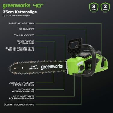 Акумуляторна ланцюгова пила Greenworks G40CS30II 40V, шина 30 см (12