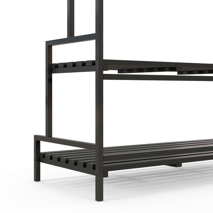 Outsunny 3-Tier Plant Stand Flower Stand with 6 Hooks, Black Steel Plant Ladder, 110x50x170cm for Garden and Balcony