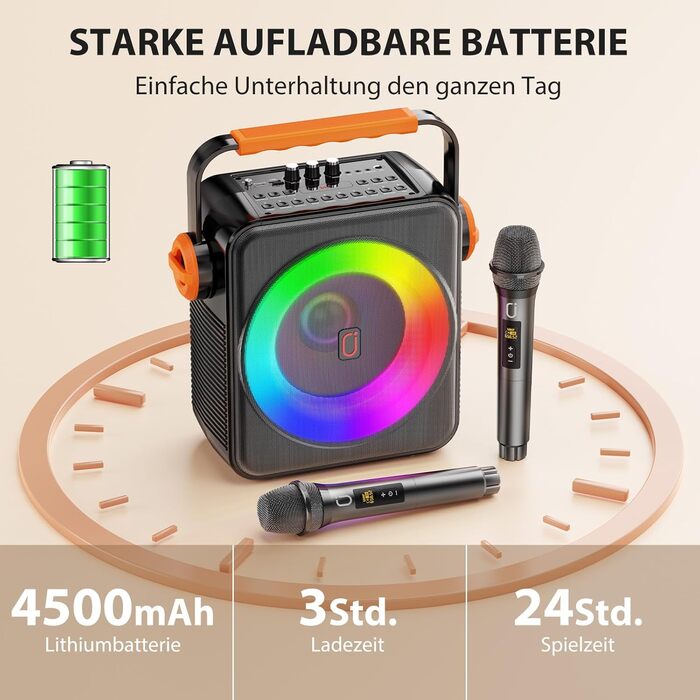 Машина караоке з 2 бездротовими мікрофонами, портативна Bluetooth 5.3 караоке-система, динамік з RGB-підсвічуванням, караоке-система для дому та вечірок, модель S66-new