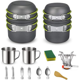 Набір кухонного посуду DUOJIN для кемпінгу на 2-3 особи: алюмінієвий посуд для приготування їжі на природі, портативний набір каструль та сковорідок для кемпінгу, пікніків та походів