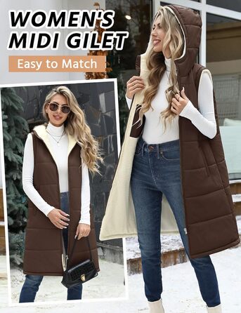 Жіноча степкова жилетка Vancavoo з капюшоном на осінь/зиму. Тепла жилетка з флісу, кава, розмір M