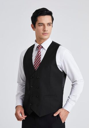 Чоловіча жилетка Enlision з дворядним застібкою та V-подібним вирізом, Slim Fit, для костюма, повсякденного, формального та ділового стилю, чорного кольору
