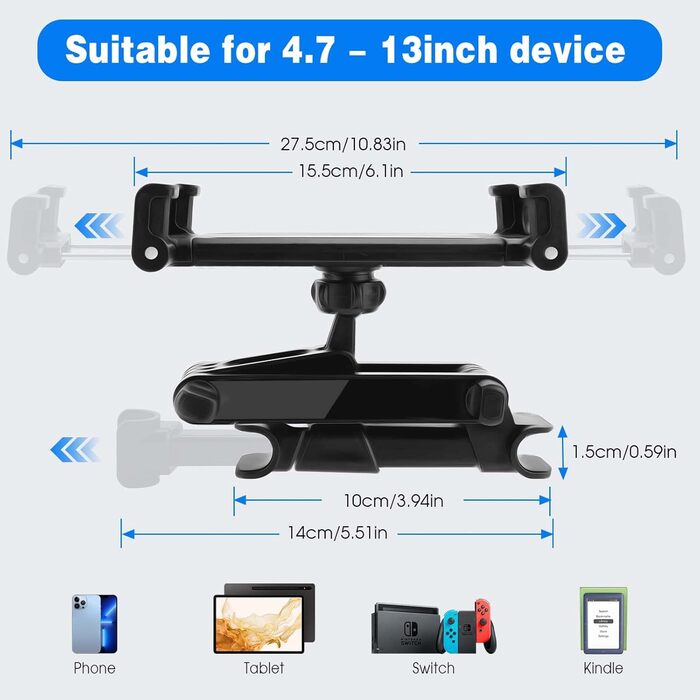 Тримач для планшета в авто UMILKI: універсальний, 360° обертання, для iPad, Samsung, Switch та смартфонів (4.7-13 дюймів)