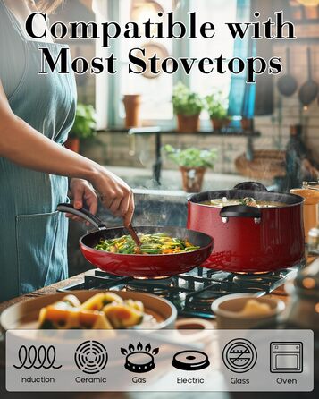 Набір антипригарних сковорідок Cook N Home, 3 шт, індукційні, мармурово-червоні, 20,3/24,9/27,9 см, преміум якість