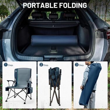 Крісло туристичне складне Timber Ridge XXL, 230кг, широке сидіння 62см, висока спинка, підстаканник, міцні підлокітники, для кемпінгу, пікніка, саду та балкону (2шт, блакитний)