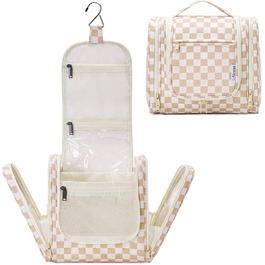 Сумка для туалетних аксесуарів для жінок та чоловіків, накидна, косметичка (блакитне листя, світло-коричнева сітка)