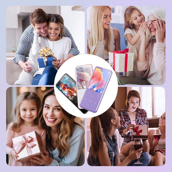 MP3 плеєр AGPTEK 64GB з Bluetooth 5.3, TFT-дисплеєм, FM-радіо та підтримкою до 128GB, фіолетовий