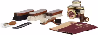 Langer & Messmer Shoe Care Set including high-quality leather care creams and horsehair brushes for effective care of your smooth leather shoes - The shoe care set for professional shoe care.