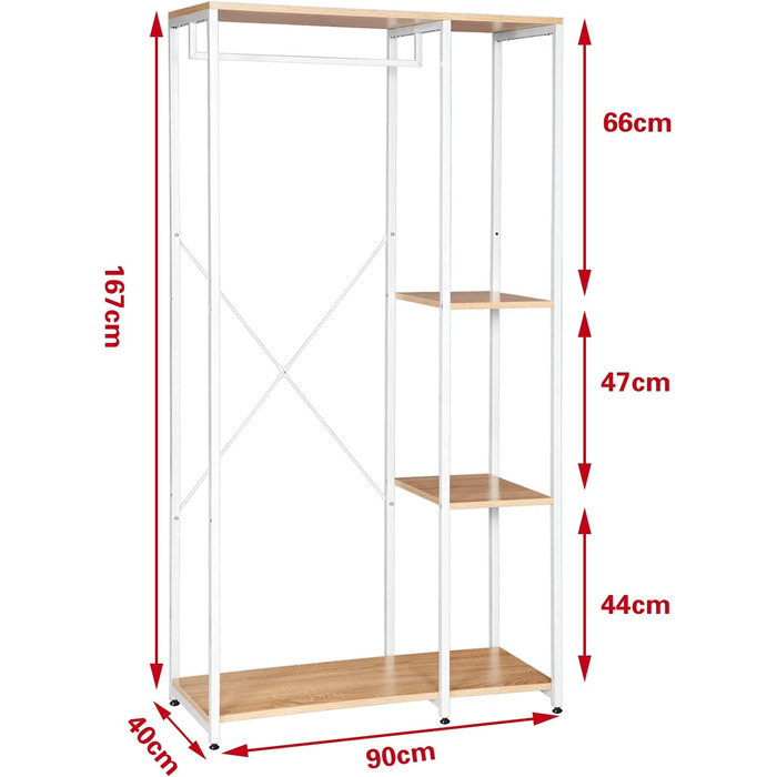 WOLTU Clothes Rack Organizer Coat Rack Laundry Rack Open Wardrobe with 4 Shelves for Bedroom Hallway, Wood and Steel (White + Light Oak)