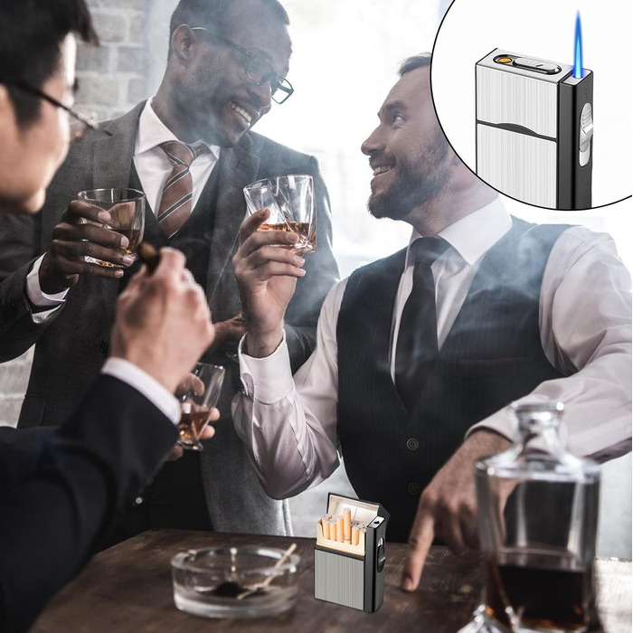 Алюмінієве екіпен для сигарет з запальничкою: водонепроникний кейс для 20 сигарет, USB зарядка (без газу), білий